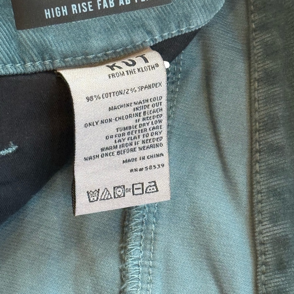 Women’s Kut from the Kloth High Rise Ana Fab AB Flare Corduroy Sz 12 Lagoon - Picture 5 of 12